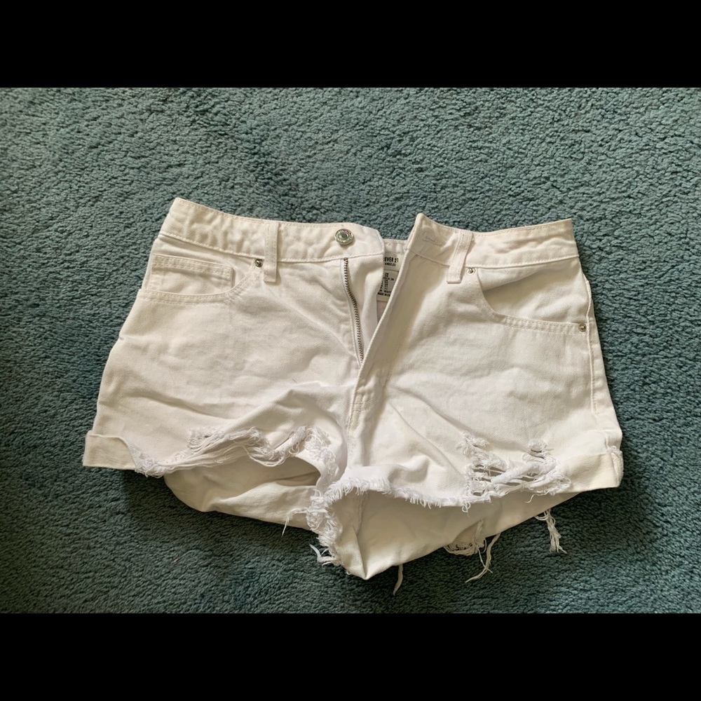 Forever21 Ripped jean shorts in white